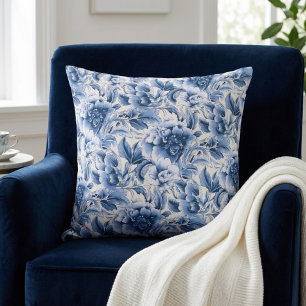 Cojín Decorativo Toile francesa y toile de Jouy. Azul.