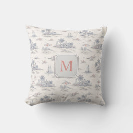 Cojín Decorativo Toile Monograma Francés Tropical Costero Nombre