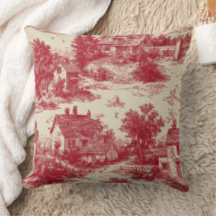 Cojín Decorativo Toile Rojo Tradicional - Pastoral y Arquitectónico
