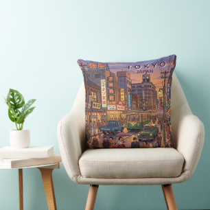 Cojín Decorativo Tokio Japón Viaje Arte Vintage
