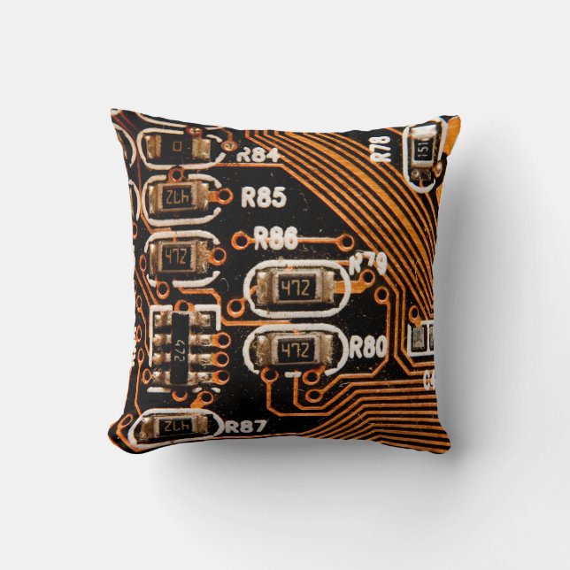 Cojín Decorativo toma macro del tablero de circuitos, cables, conde (Anverso)