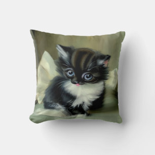 Cojín Decorativo Tonga de gatito blanco y negro vintage