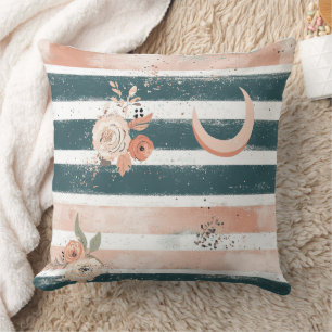 Cojín Decorativo Tono de Tierra Cósmica con Franja y Luna Tribal