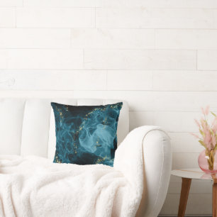 Cojín Decorativo Tonos de azul con hilos de oro Liquid Art
