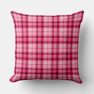 Cojín Decorativo tonos de frambuesa rosa con un patrón a cuadros