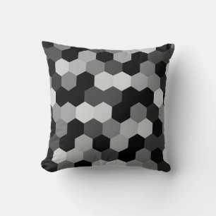 Cojín Decorativo Tonos de hexágono geométrico negro y blanco