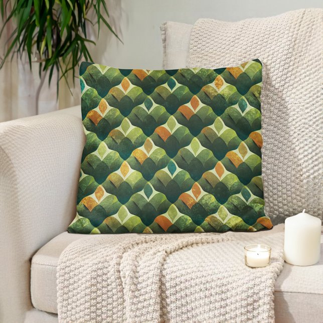 Cojín Decorativo Tonos de tierra abstractos verdes marrones  (Abstract green and orange decorator pillow)