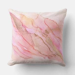 Cojín Decorativo Tonos rosados en nubes de tinta con oro