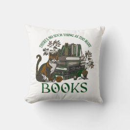 Cojín Decorativo Too Many Books Green Floral Academia Throw Pillow