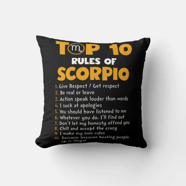 Cojín Decorativo Top 10 Rules of Scorpio Birthday Gifts (Anverso)