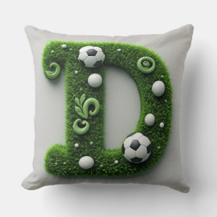 Cojín Decorativo Topiaria de césped verde con letra D y balón de fú