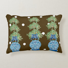 Cojín Decorativo Topiary Naranja Chinoiserie azul marrón