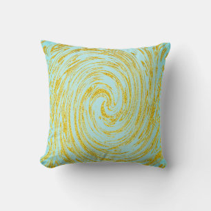 Cojín Decorativo Torbellino Azul Abstracto Dorado Dorado Brillo Reg
