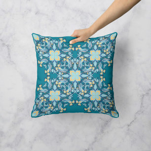 Cojín Decorativo Torbellino floral en Verde azulado