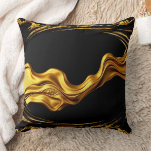 Cojín Decorativo Torbellino Opulento Líquido Oro Negro Monocromo Ac