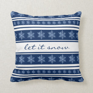 Cojín Decorativo Tornillo de nieve a rayas azules de la marina deja