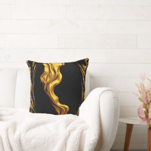 Cojín Decorativo Torno Opulento Líquido Oro Negro Monocromo Christi