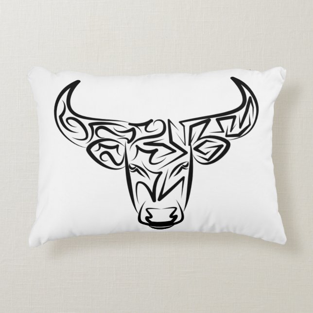 Cojín Decorativo Toro tribal negro y blanco/Ox (Anverso)