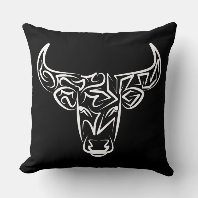 Cojín Decorativo Toro tribal negro y blanco/Ox (Anverso)