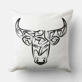Cojín Decorativo Toro tribal negro y blanco/Ox