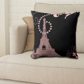 Cojín Decorativo torre de eiffel de parís negro y rosa de moda gira
