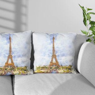 Cojín Decorativo Torre Eiffel al atardecer París acuarela francesa