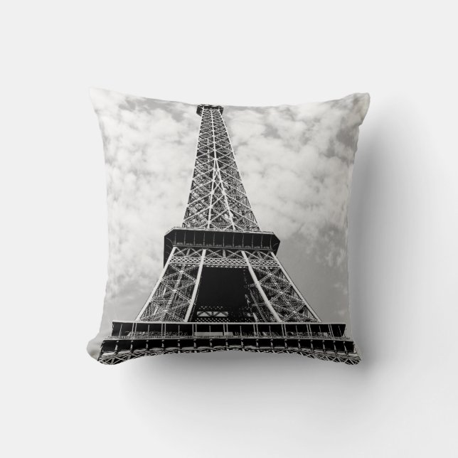 Cojín Decorativo Torre Eiffel Blanca y Negra Viaje de París (Anverso)