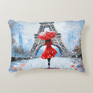 Cojín Decorativo Torre Eiffel de París Romance de Invierno Paraguas