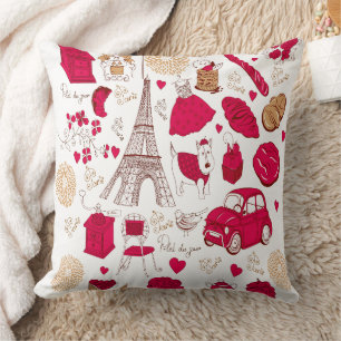 Cojín Decorativo Torre Eiffel de París vintage rosa romance francés