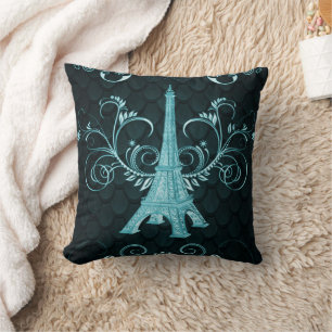 Cojín Decorativo Torre Eiffel Verde azulada Floral Swirls Pillow