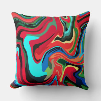 Cojín Decorativo Torrenciales Remolinos Abstractos con Rojo, Verde