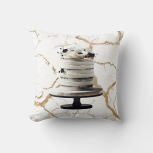 Cojín Decorativo Torta De Bodas Floral De Grises Con Flores Doradas