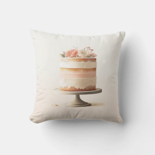 Cojín Decorativo Torta Floral de Melocotón Rosado Elegante Panaderí
