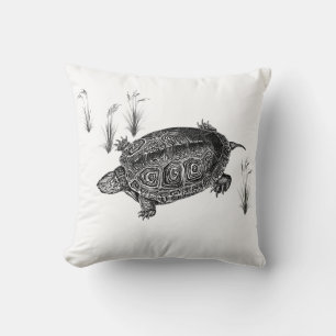 Cojín Decorativo Tortuga acuática negra y blanca
