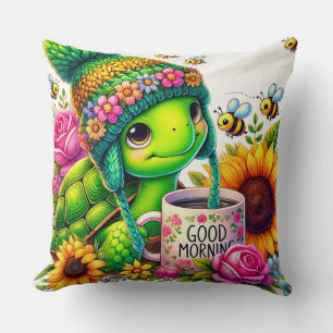 Cojín Decorativo Tortuga Adorable con Taza