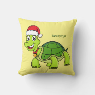 Cojín Decorativo Tortuga alegre lindo con sombrero de Santa