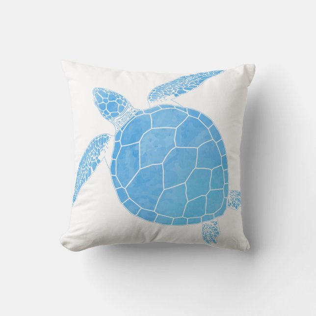 Cojín Decorativo Tortuga azul acuática - Mínimo costero (Anverso)