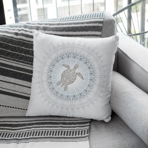 Cojín Decorativo Tortuga Azul Polvoriento y Mandala