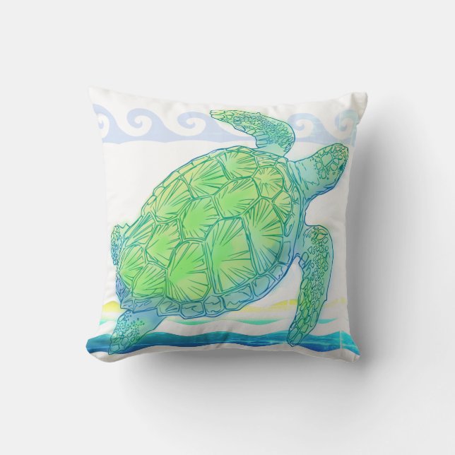Cojín Decorativo Tortuga azul y verde del mar (Anverso)