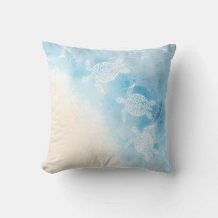 Cojín Decorativo Tortuga Blanca Acuarela Oceánica