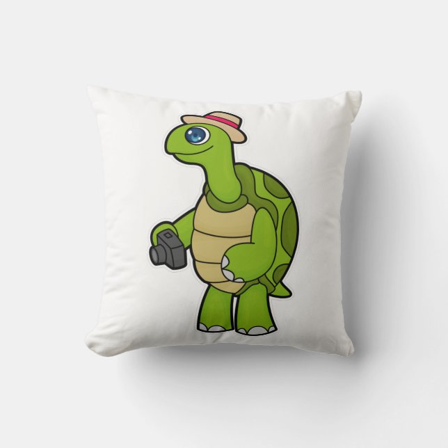 Cojín Decorativo Tortuga como fotógrafo con cámara (Anverso)