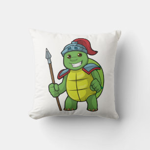 Cojín Decorativo Tortuga como guerrera con Spear y Helmet