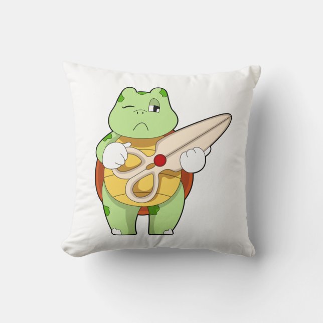 Cojín Decorativo Tortuga como peluquero con tijeras (Anverso)