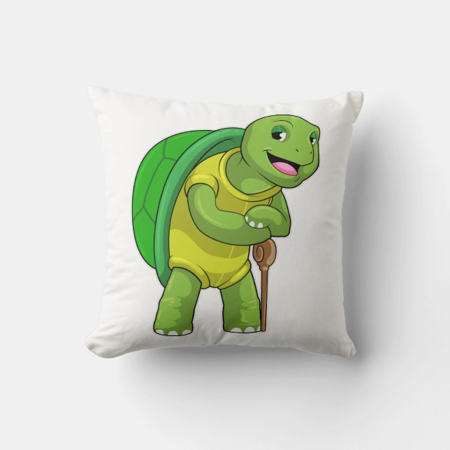 Cojín Decorativo Tortuga como pensionista con palo (Anverso)