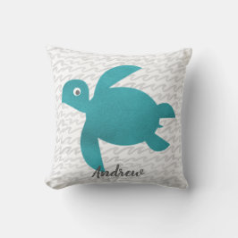 Cojín Decorativo Tortuga De Mar De Acuarela Ola De Shibori Y Rayas