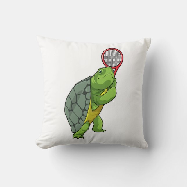 Cojín Decorativo Tortuga de tenis con raqueta de tenis (Anverso)