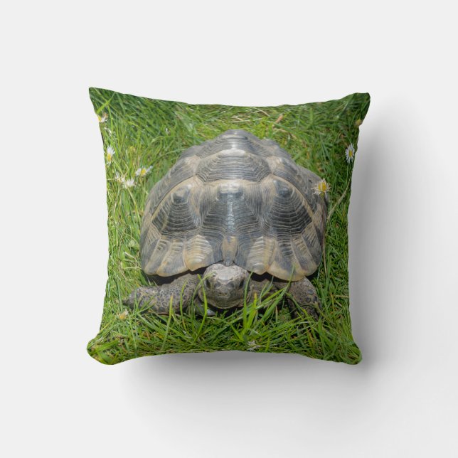 Cojín Decorativo Tortuga en la hierba verde (Anverso)