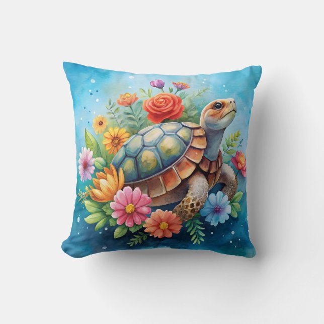Cojín Decorativo Tortuga floral (Anverso)
