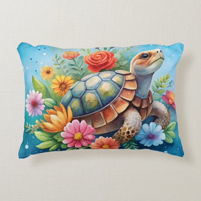 Cojín Decorativo Tortuga floral (Anverso)