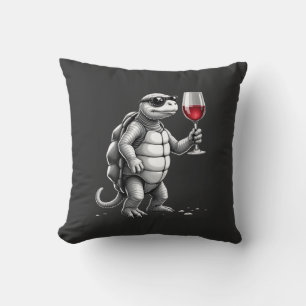 Cojín Decorativo tortuga genial bebiendo vino tinto impresión artís